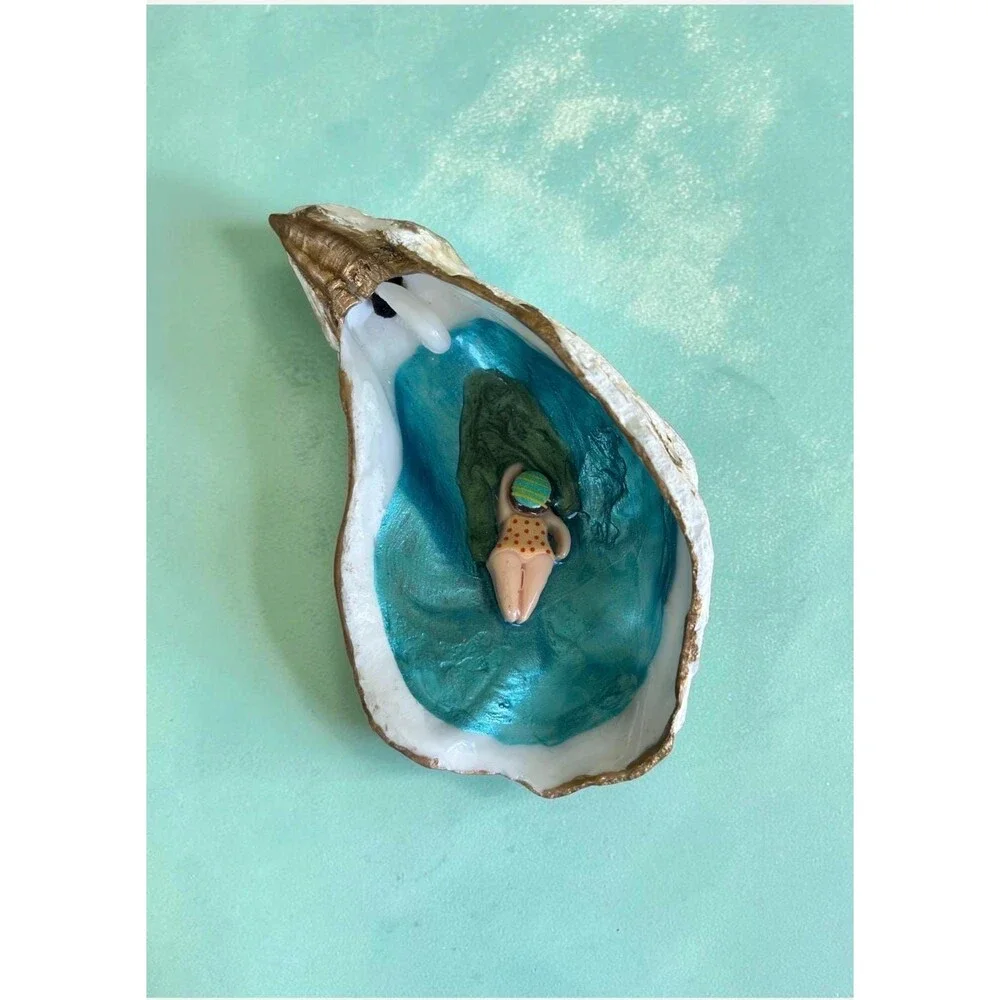Coastal Oyster Shell Swimmer Hanging Ornament Handmade Nautical Gift, Gift Boxed